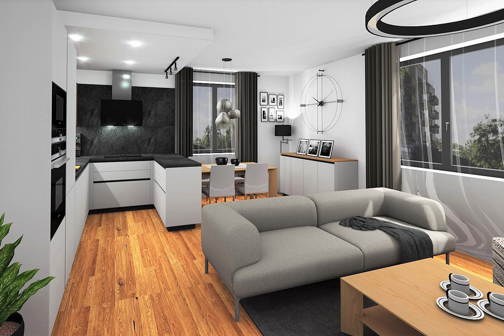 Hanák Interior design Kitchen with living room
