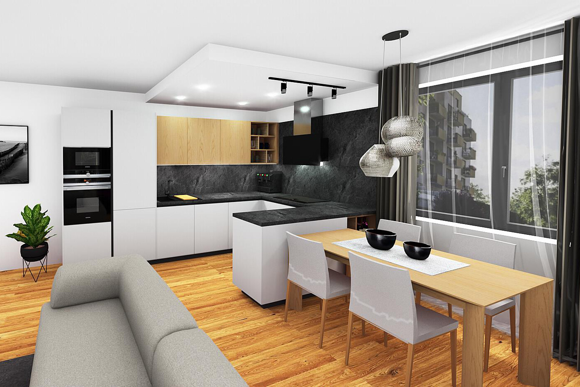 Hanák Interior design Kitchen with living room
