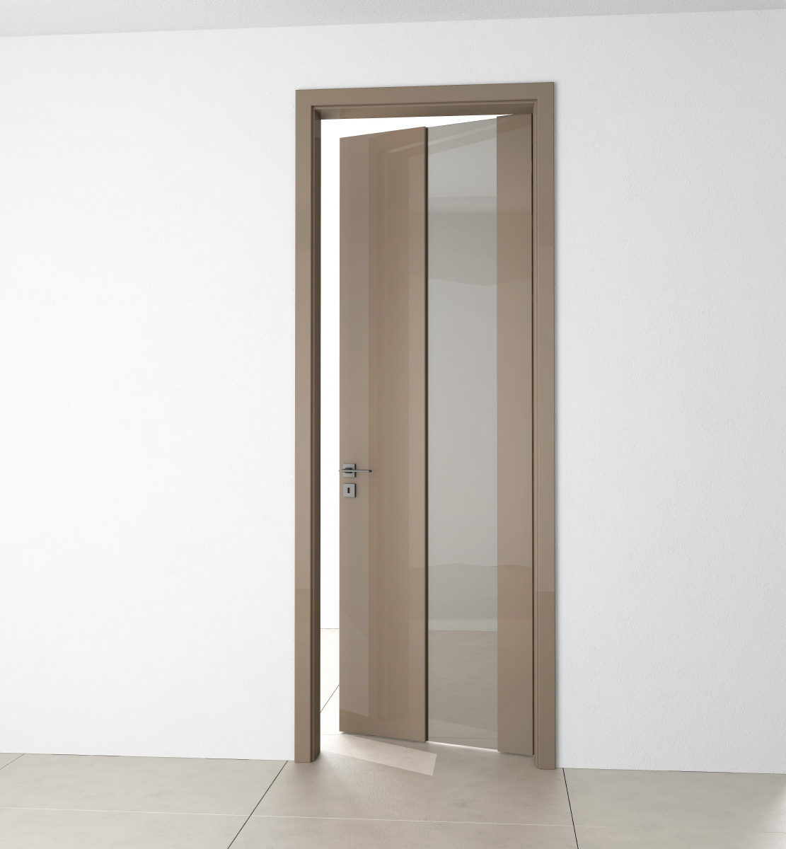 To jsou interiérové dveře Spirit v lakovaném provedení v odstínu mocca. Jednoduché a elegantní prosklené dveře z kolekce HANÁK.